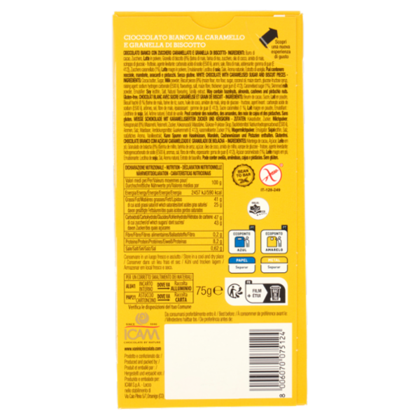 Vanini Tasting Experience Cioccolato Bianco al Caramello e Granella di Biscotto 75 g