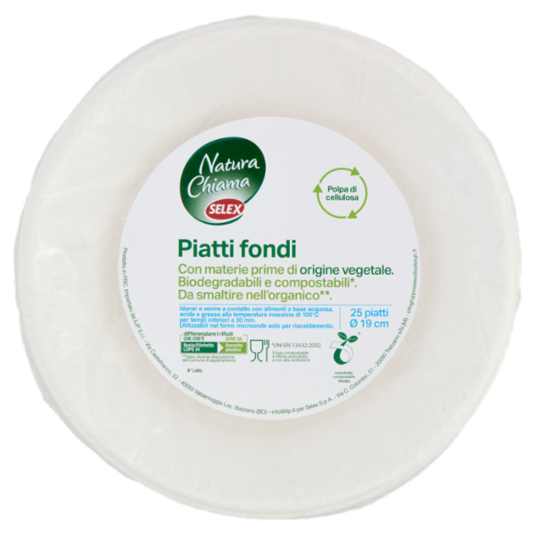 Selex Natura Chiama Piatti Fondi in Polpa di Cellulosa Biodegradab. Compostab.Ecol. 25 pezzi