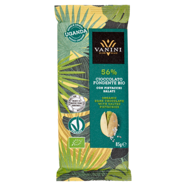 Vanini Mono Origine Uganda 56% Cioccolato Fondente Bio con Pistacchi Salati 85 g