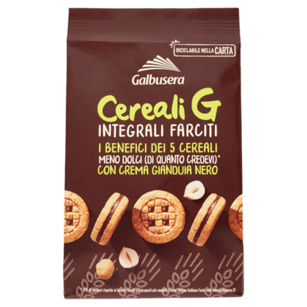 Galbusera Cereali G Integrali Farciti con Crema Gianduia Nero 250 g