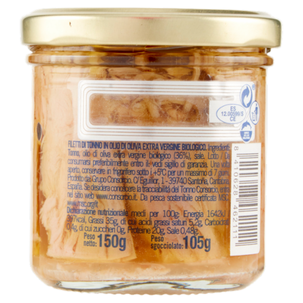 Consorcio Filetti di Tonno in olio di oliva extra vergine biologico 150 g