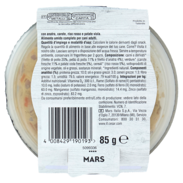 Cesar Fresh Bowls Cibo umido Cane Anatra Riso 85 g