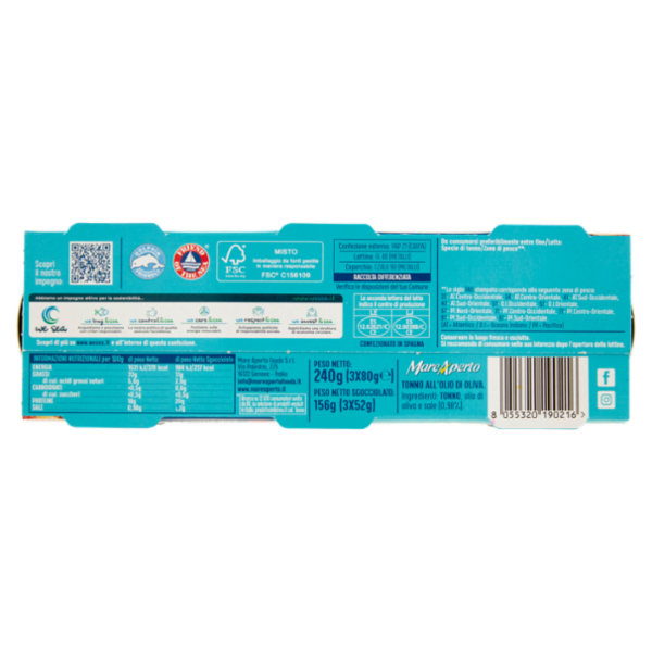 MareAperto Tonno, Olio di Oliva e un Pizzico di Sale 3 x 80 g