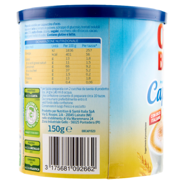 Orzo Bimbo, Cappuccino d'orzo, Preparato Solubile, con orzo italiano - 150 g