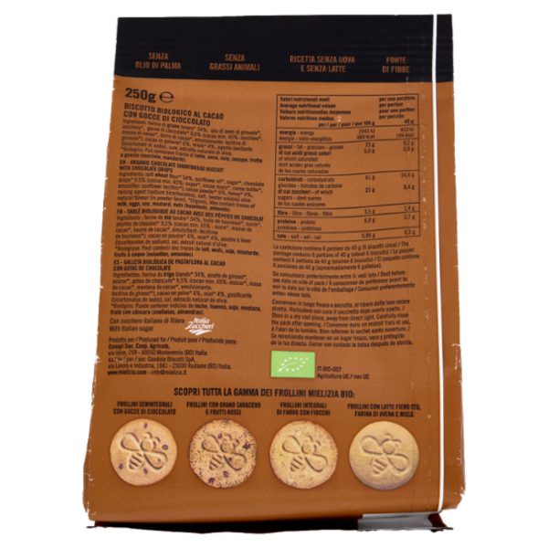 Mielizia Bio Frollini al Cacao con Gocce di Cioccolato 250 g