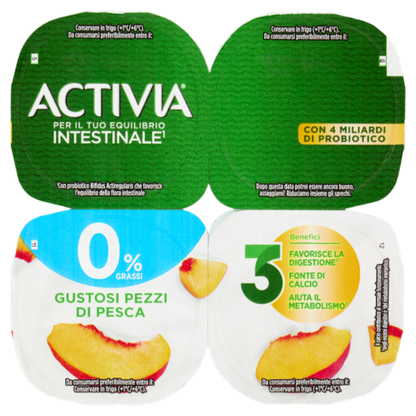 ACTIVIA Yogurt con Probiotico Bifidus, 0% Grassi, gusto Pesca, 4x125g