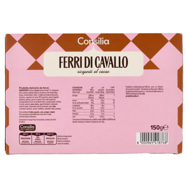 Consilia Ferri di Cavallo Ricoperti al Cacao 150 g