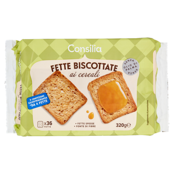 Consilia Fette Biscottate ai Cereali in Confezioni Salvafreschezza 9x4 fette 320 g