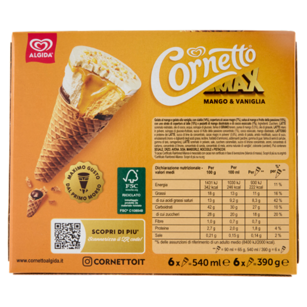Cornetto Max Mango & Vaniglia 6 x 65 g