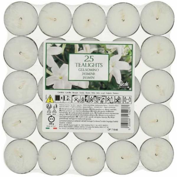 CANDELE PROFUMATE TEALIGHT CONFEZIONE DA 25 PEZZI FRAGRANZA GELSOMINO