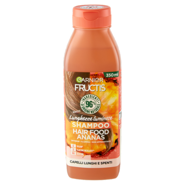 Garnier Shampoo Lunghezze Luminose Fructis Hair Food Ananas, per capelli lunghi e spenti, 350 ml