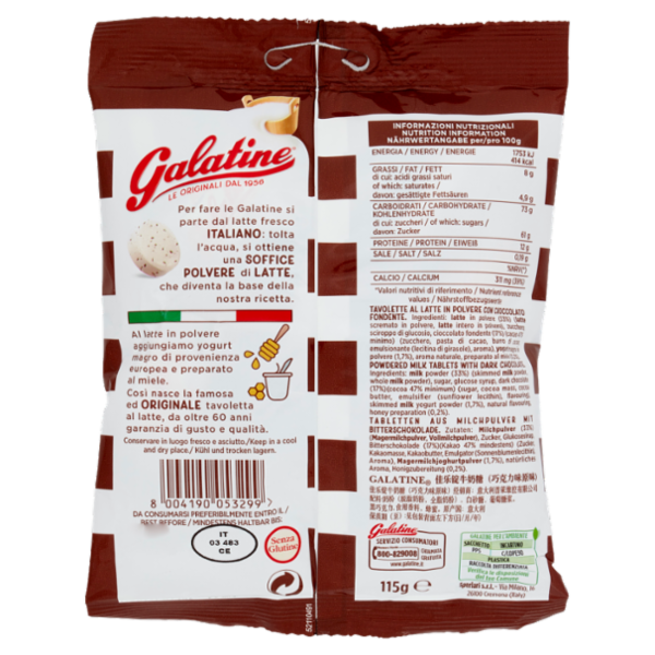 Galatine Tavolette al Latte con Pezzi di Cioccolato 115 g