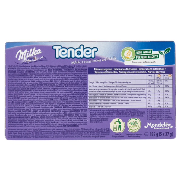 Milka Tender Latte, merendina Tender al latte 5x37g