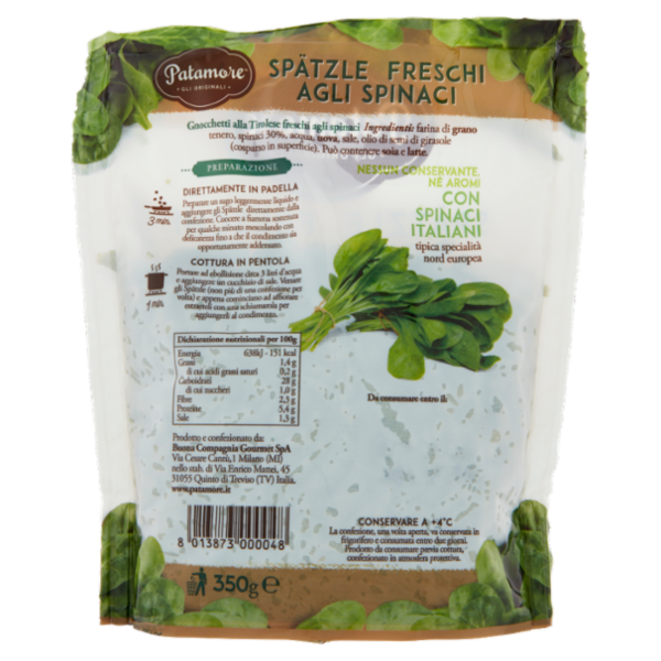 Patamore Spätzle Freschi agli Spinaci 350 g
