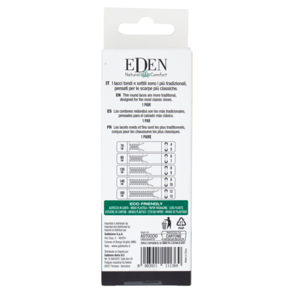Eden Natural Comfort Lacci Tondi 90 cm 6/7 Fori 1 Paio