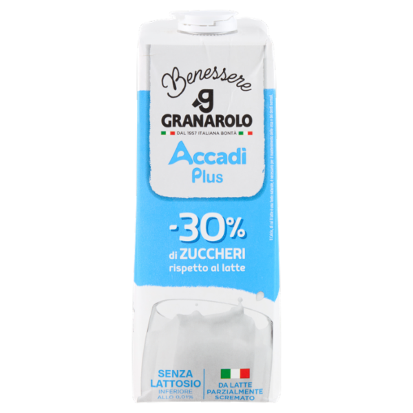 Granarolo Benessere Accadì Plus -30% di Zuccheri Senza Lattosio da Latte Parzialmente Scremato 1 L