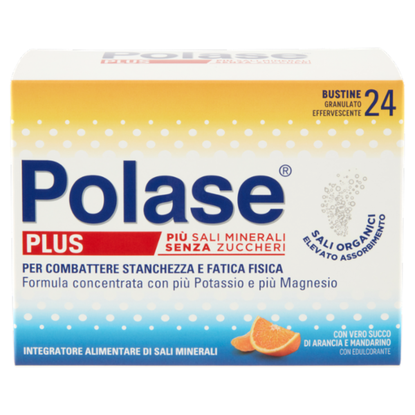Polase plus integratore sali minerali con più magnesio, potassio gusto arancia-mandarino 24 bst 161g