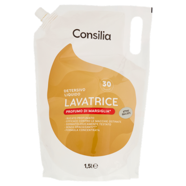 Consilia Detersivo a Mano e in Lavatrice Liquido Marsiglia 30 Lavaggi 1,5 L