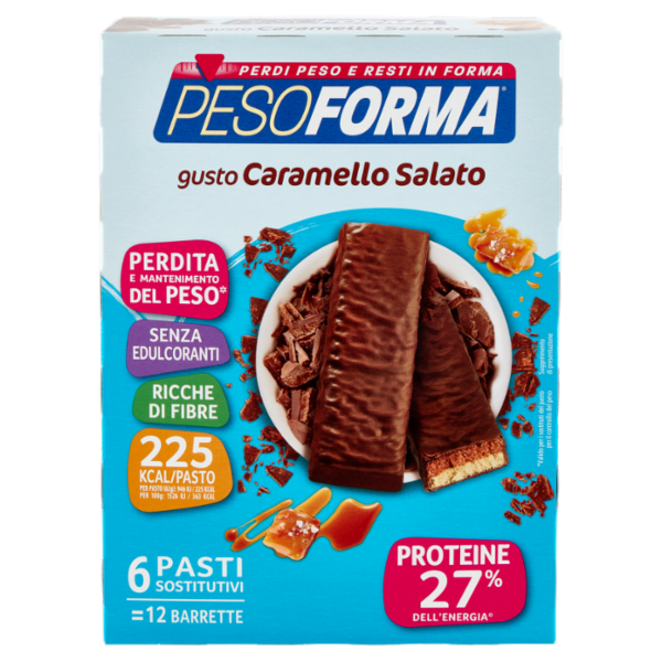 Pesoforma gusto Caramello Salato, pasto sostitutivo ricco di fibre, 225kcal per pasto, 12 x 31 g