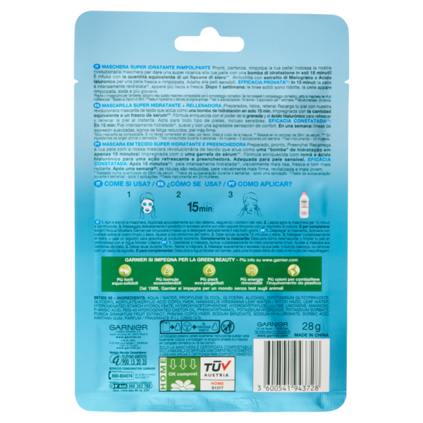 Garnier SkinActive Hydra Bomb Maschera Viso in Tessuto Super Idratante Energizzante al Melograno