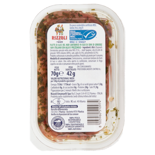 Rizzoli Filetti di Alici del Mar Cantabrico a Bassa Salatura Prezzemolo 70 g
