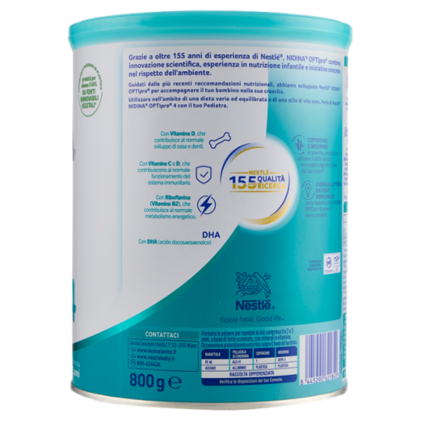 NESTLÉ NIDINA Optipro 4 Latte di crescita in polvere per bambini da 2 anni Latta 800g