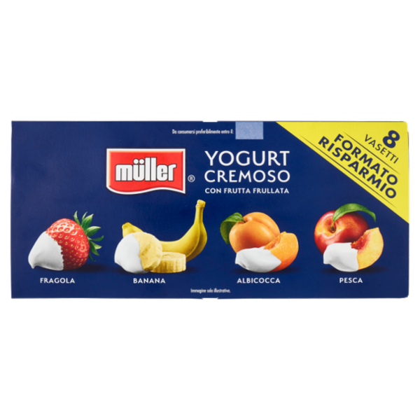 müller Yogurt Cremoso con Frutta Frullata Fragola, Banana, Albicocca, Pesca 8 x 125 g