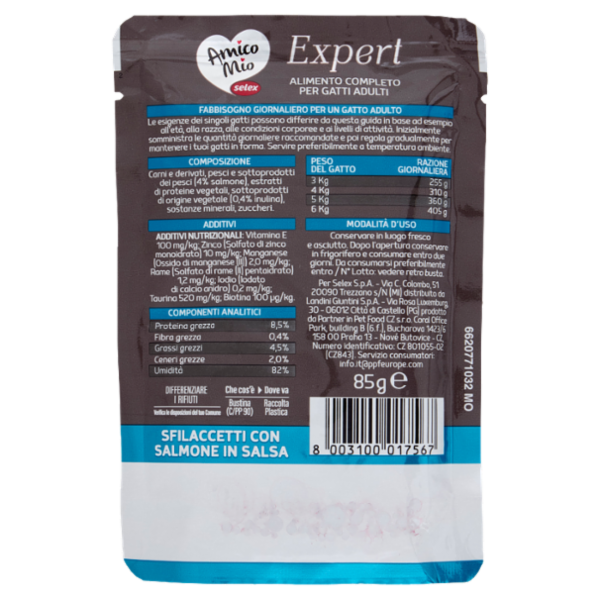 Selex Amico Mio Expert Gatto Sfilaccetti con Salmone in Salsa 85 g