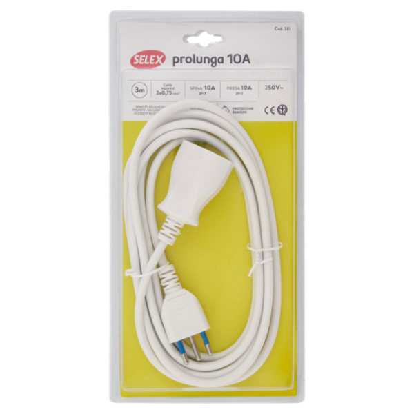 Selex Prolunga Spina 10A + Presa 10A(Ita) Bianco 3 m