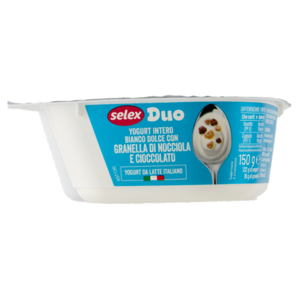 Selex Duo Yogurt Intero Bianco Dolce con Granella di Nocciole e Cioccolato 150 g