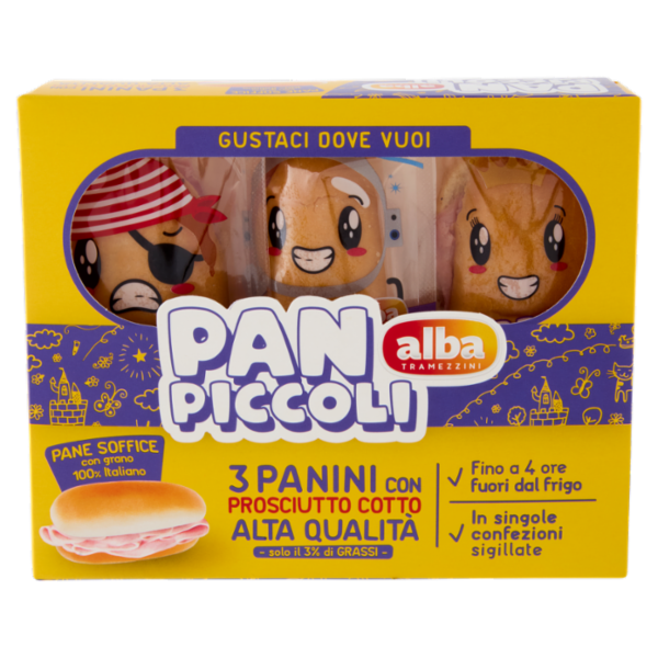 alba Tramezzini Pan Piccoli Panini con Prosciutto Cotto Alta Qualità 3 x 60 g