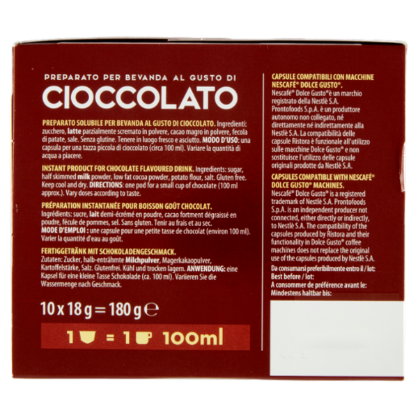 ristora Cioccolato Capsule Compatibili con Macchin Nescafè Dolce Gusto 10 x 18 g