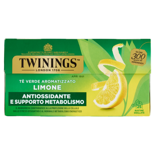 Twinings Limone Tè Verde aromatizzato Antiossidante e Supporto Metabolismo 25 filtri The 50 g