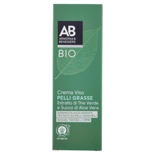 Armonia & Benessere Crema Viso per Pelli Grasse Bio con Estratto The Verde e Succo Aloe Vera 50 ml