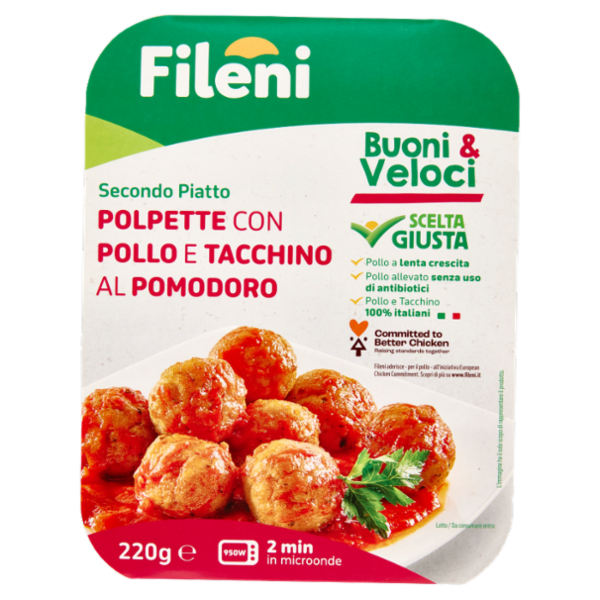 Fileni Buoni & Veloci Secondo Piatto Polpette con Pollo e Tacchino al Pomodoro 220 g