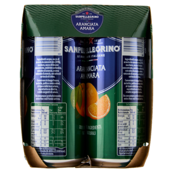 BIBITE SANPELLEGRINO, Bevanda Gassata, Aranciata Amara, Lattina - 4x330ml