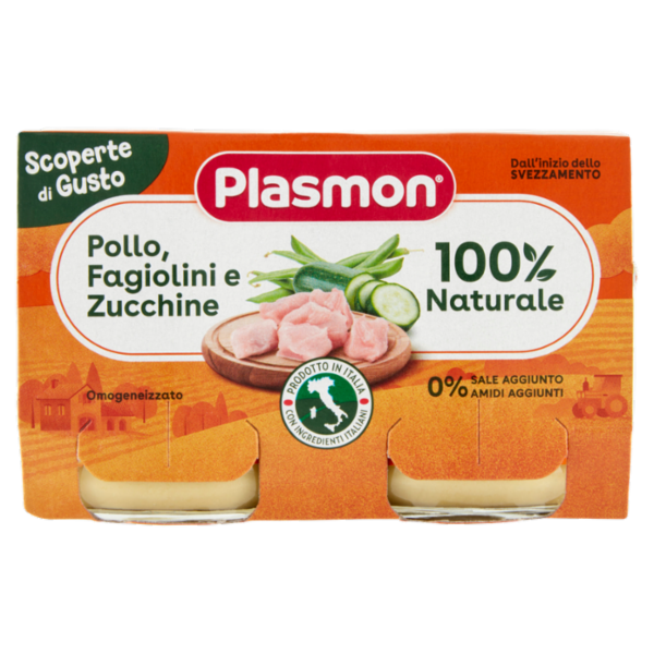 Plasmon Scoperte di Gusto Omogeneizzato Pollo, Fagiolini e Zucchine 2 x 120 g