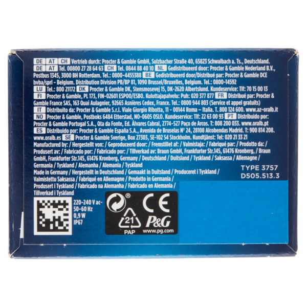 Oral-B Power Spazzolino Elettrico Ricaricabile Pro3 3000 Pure Clean Nero con Setole Carbone