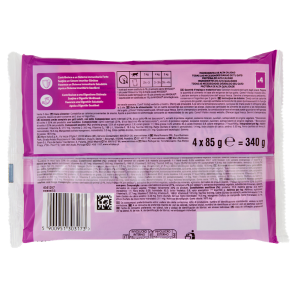 Whiskas Pure Delight Cibo Umido Gatto Tenere Delicatezze in Gelatina con Pollo e Tacchino 4x85g