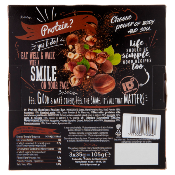 ID 100% Plant based High Protein Hazelnut praline 3 x 35 g