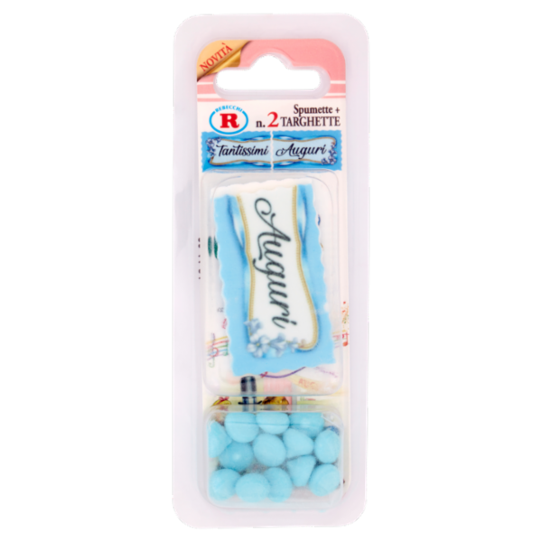 Rebecchi Spumette Azzurre + n.2 Targhette Tantissimi Auguri 15 g