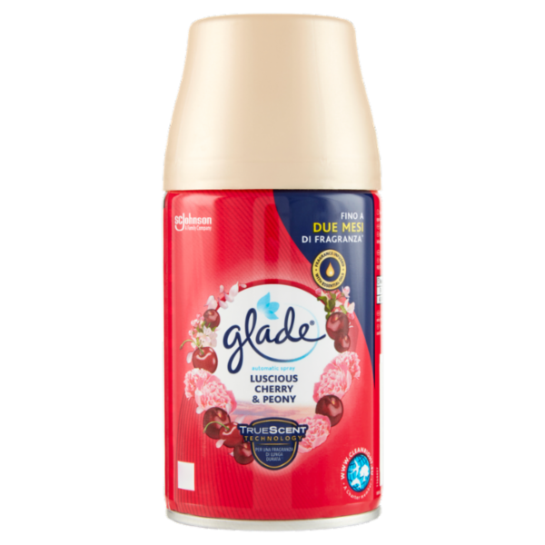 Glade Automatic Spray Ricarica, Profumatore per Ambienti, Fragranza Luscious Cherry & Peony 269ml