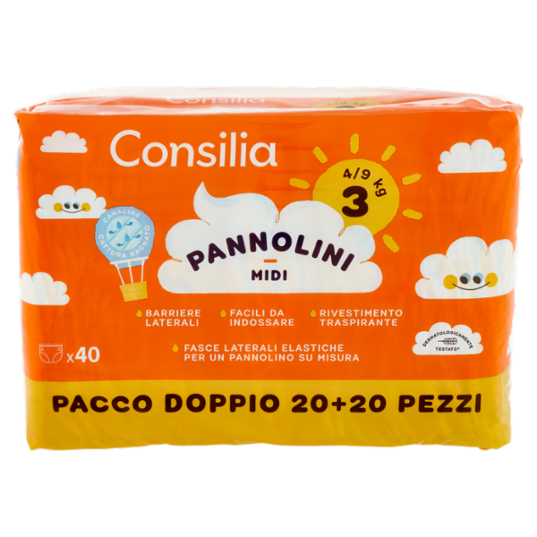 Consilia Pannolini per Bambini Midi 4-9 kg 3 2x20 pezzi