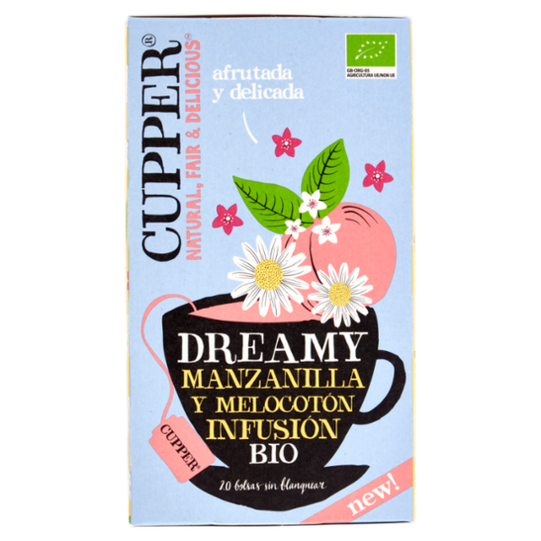 CUPPER Infuso Biologico Camomilla e Pesca, Tisana Rilassante Fruttata e Delicata, 20 Bustine 30 g