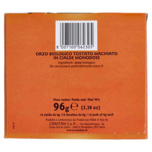 Crastan Bio Orzo Biologico Tostato Macinato 16 Cialde per Moka e Infusione 96 g