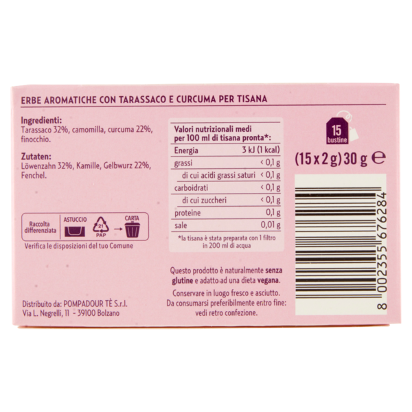 Pompadour Le Tisane Depurativa con Tarassaco e Curcuma 15 x 2 g