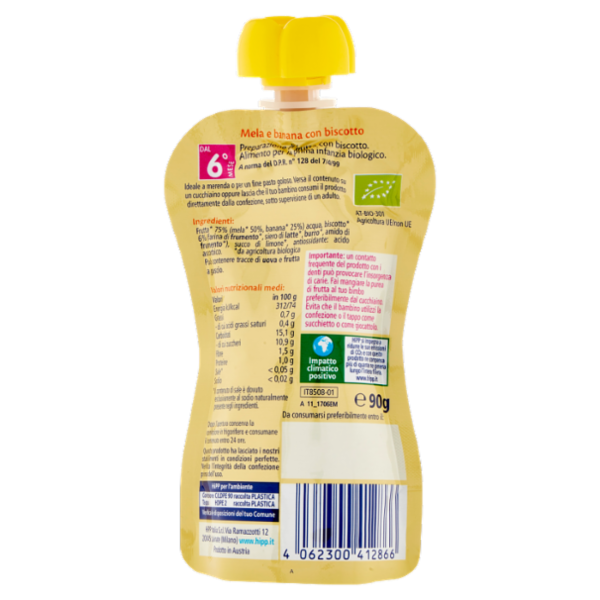 HiPP Biologico Frutta Frullata & Biscotto Mela e banana con biscotto 90 g