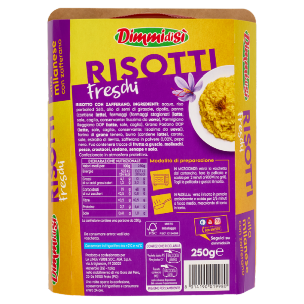 DimmidiSì Risotti Freschi alla milanese con zafferano 250 g