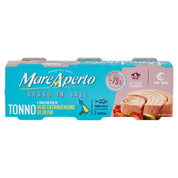 Mare Aperto Tonno Basso in Sale Olio Extravergine di Oliva 3 X 65 g