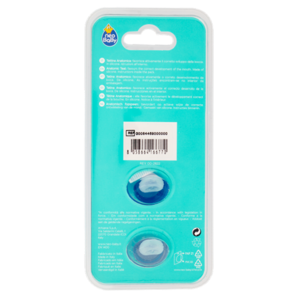 neo Baby Light Succhietto Anatomico in Silicone 0m+ Dino Blu 2 pz